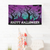Graveyard zwart, paarse, turquoise Halloween Spandoek (Insitu)