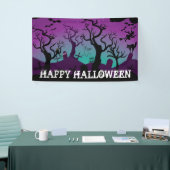Graveyard zwart, paarse, turquoise Halloween Spandoek (Beurs)
