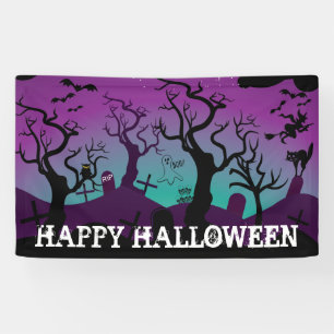Graveyard zwart, paarse, turquoise Halloween Spandoek
