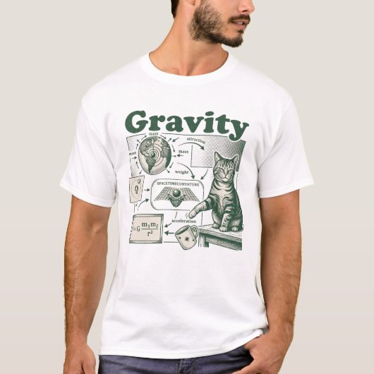 Gravity funny math explanation - with cat t-shirt (Voorkant)