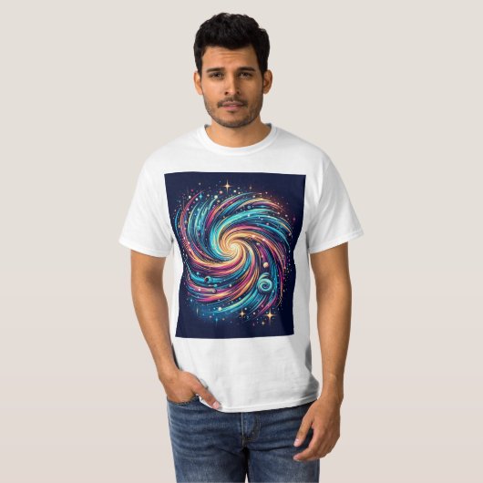 Gravity in Motion: Kleurrijk wervelend Galaxy-shir T-shirt (Voorkant volledig)