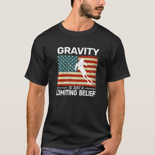 Gravity is just a Limiting Belief US Flag snow ski T-shirt (Voorkant)