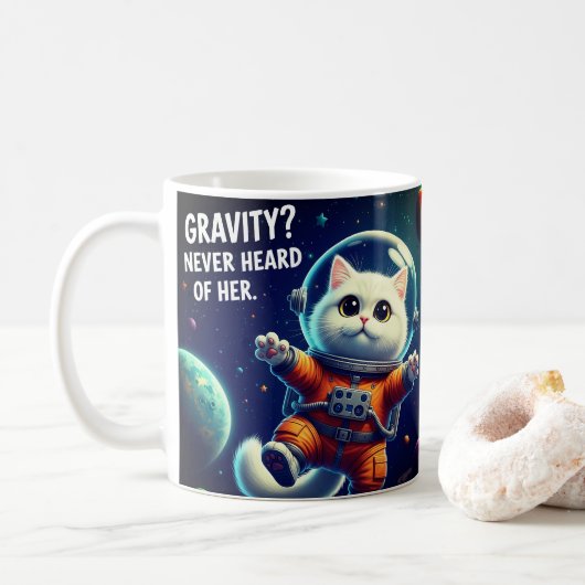 Gravity? Never Heard of Her. Cute Space Cat Koffiemok (Met donut)