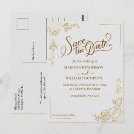 Gravure Gouden Bloemen Bruiloft Save The Date Briefkaart