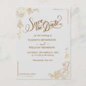 Gravure Gouden Bloemen Bruiloft Save The Date Briefkaart (Voorkant)