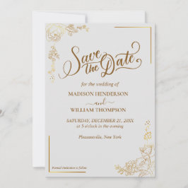 Gravure Gouden Bloemen Bruiloft Save The Date Kaart