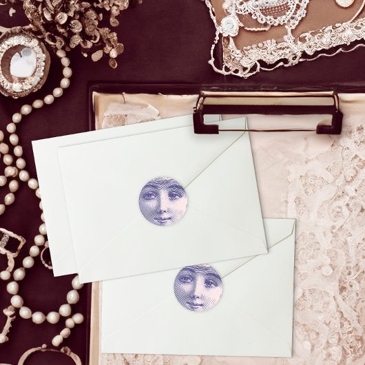 gravure van een mooi vrouwengezicht ronde sticker