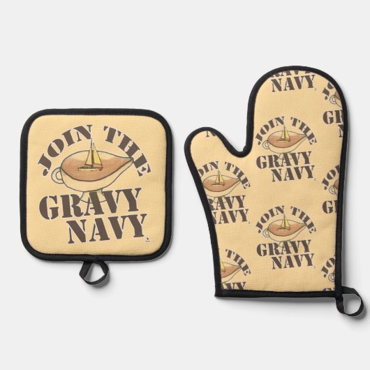 Gravy Navy Food Funny Cartoon Motto Ovenwant & Pannenlap Set (Voorkant)