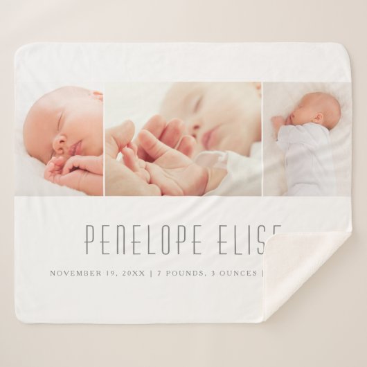 Gray 3 Foto Collage Baby geboorte Sherpa Deken (Voorkant (horizontaal))