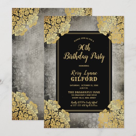 Gray | 90e Victoriaans Goud-partij 90e verjaardag Kaart (Voorkant / Achterkant)