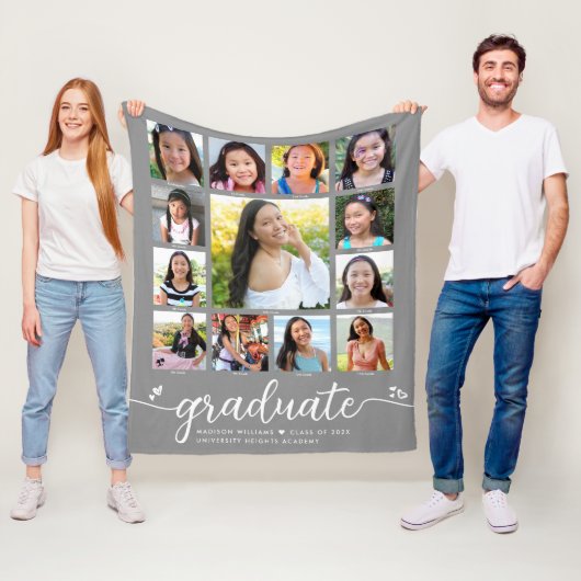 Gray Afstuderen K-12 Modern Script Photo Collage Fleece Deken (In situ)