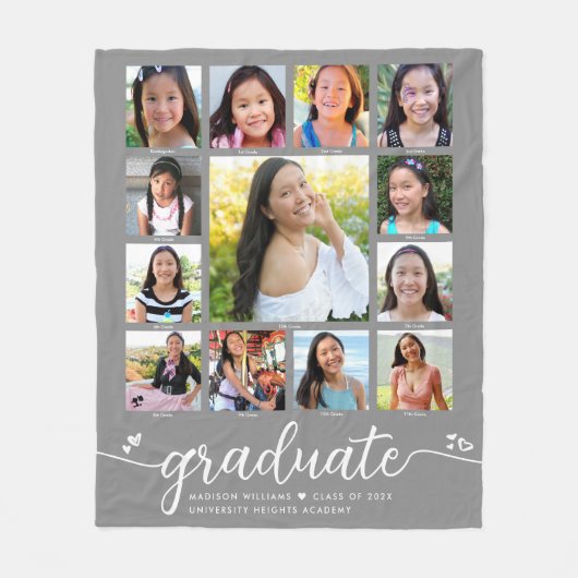 Gray Afstuderen K-12 Modern Script Photo Collage Fleece Deken (Voorkant)