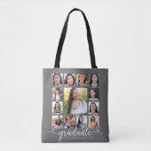 Gray Afstuderen K-12 Modern Script Photo Collage Tote Bag (Voorkant)