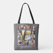 Gray Afstuderen K-12 Modern Script Photo Collage Tote Bag (Achterkant)