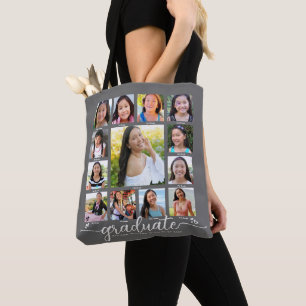 Gray Afstuderen K-12 Modern Script Photo Collage Tote Bag