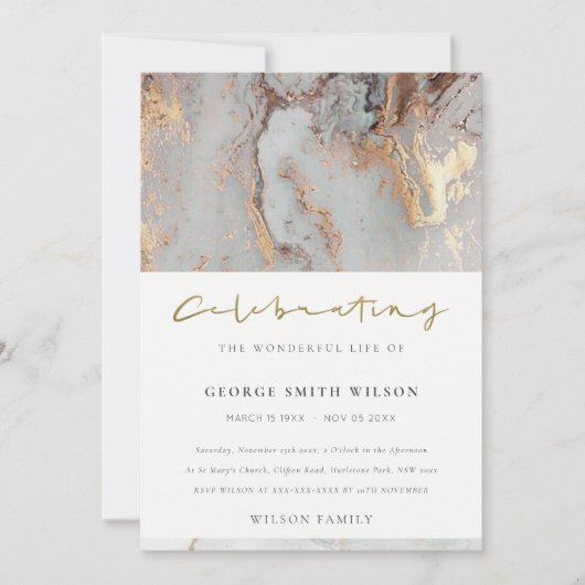 GRAY AGATE CELEBRATING MEMORIAL SERVICE INVITE BEDANKKAART (Voorkant)