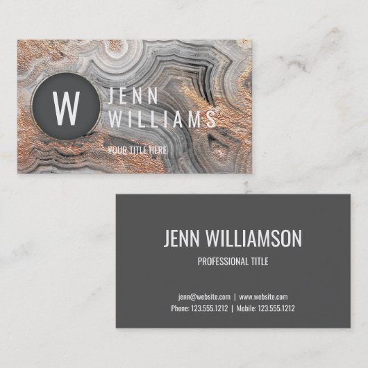 Gray agate geode modern kristal visitekaartje roos (Voorkant / Achterkant)