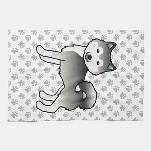 Gray Alaskan Malamute Cute Dog Theedoek (Horizontaal)