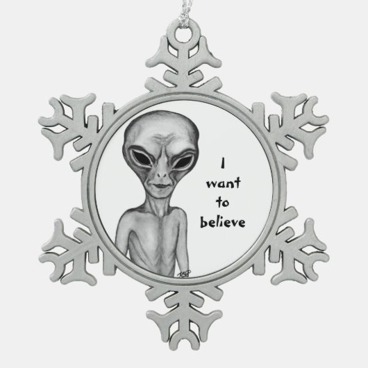 Gray Alien, ik wil geloven Tin Sneeuwvlok Ornament (Voorkant)