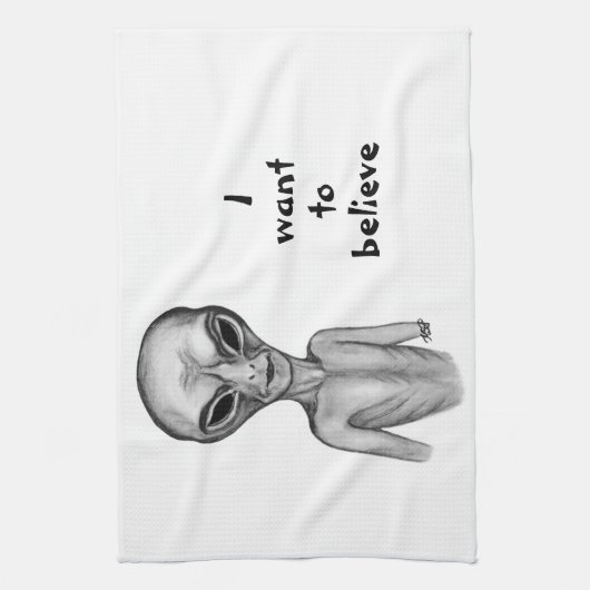 Gray Alien , ik wil Kitchen Towel geloven Theedoek (Verticaal)