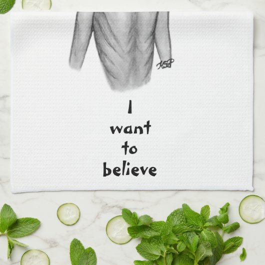 Gray Alien , ik wil Kitchen Towel geloven Theedoek (Gevouwen)