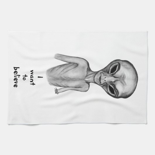 Gray Alien , ik wil Kitchen Towel geloven Theedoek (Horizontaal)