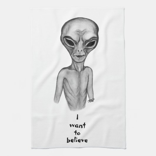 Gray Alien , ik wil Kitchen Towel geloven Theedoek (Verticaal)