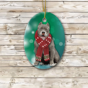 Gray American Bully Dog Kerstmis Keramisch Ornament