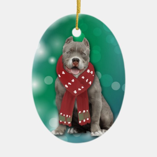 Gray American Bully Dog Kerstmis Keramisch Ornament (Voorkant)