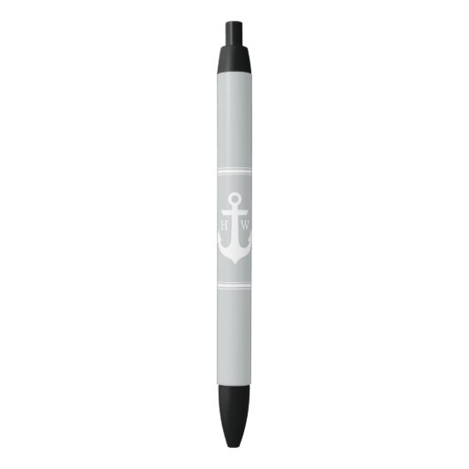 Gray Anchor Monogrammed Zwarte Inkt Pen (Voorkant Verticaal)