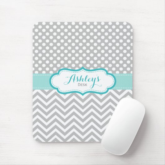 Gray and Aqua Personalized Polka Dots Pattern Muismat (Met muis)
