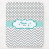 Gray and Aqua Personalized Polka Dots Pattern Muismat (Voorkant)