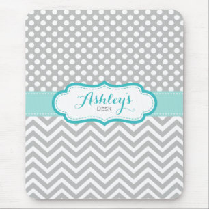 Gray and Aqua Personalized Polka Dots Pattern Muismat