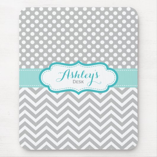 Gray and Aqua Personalized Polka Dots Pattern Muismat (Voorkant)