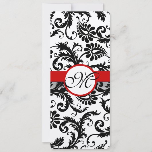 Gray and Black Damask Swirls Weddenschap Monogram Kaart (Achterkant)