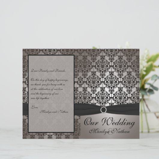 Gray and Black Damask Wedding Program (Staand voorkant)