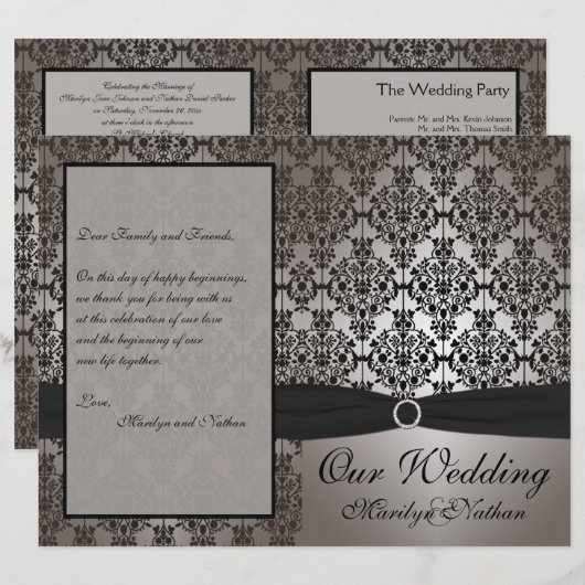 Gray and Black Damask Wedding Program (Voorkant / Achterkant)