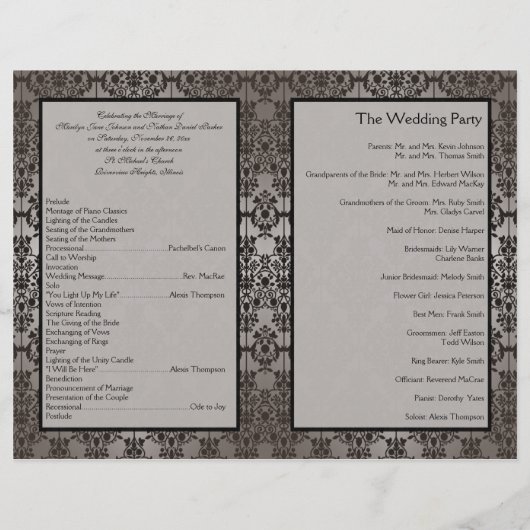 Gray and Black Damask Wedding Program (Achterkant)