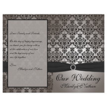 Gray and Black Damask Wedding Program