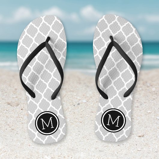 Gray and Black Moroccan Quatrefoil Monogram Teenslippers