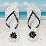 Gray and Black Moroccan Quatrefoil Monogram Teenslippers<br><div class="desc">Aangepast gedrukte flip flop sandalen met een stijlvol Marokkaans quatrefoliepatroon en uw aangepast monogram of andere tekst in een cirkelvormig lijst. Klik aanpassen het om tekstdoopvonten en kleuren te veranderen of uw eigen afbeeldingen toe te voegen om unieke één van een soortontwerp te creëer!</div>