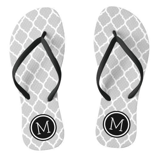 Gray and Black Moroccan Quatrefoil Monogram Teenslippers (Voetbed)