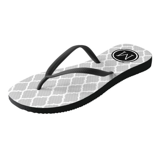 Gray and Black Moroccan Quatrefoil Monogram Teenslippers (Schuin)