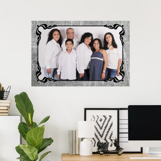 Gray and Black Script Border Family Photo Poster (Thuiskantoor)