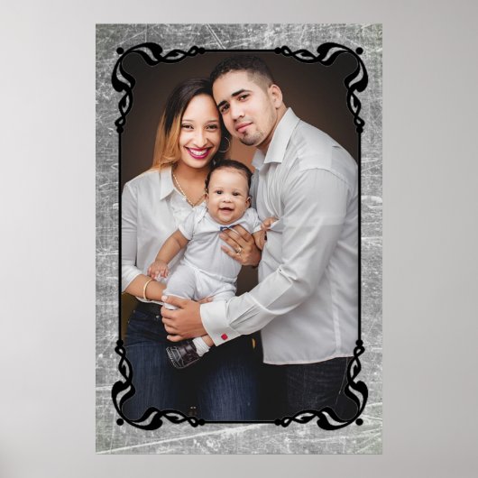 Gray and Black Script Border Family Photo Poster (Voorkant)