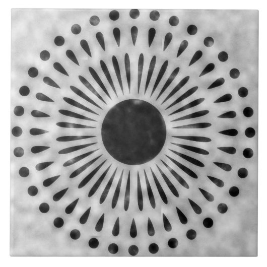 Gray and Black Sunburst Tile Decorative Art Tegeltje (Voorkant)