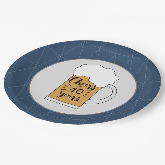 Gray and Blue Beer Mok Cheers tot 40 jaar Papieren Bordje (Gekanteld)
