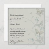 Gray and Blue Butterfly Meadow Wedding Invitation Kaart (Voorkant / Achterkant)