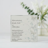 Gray and Blue Butterfly Meadow Wedding Invitation Kaart (Staand voorkant)
