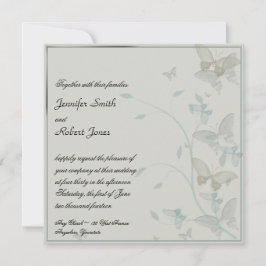 Gray and Blue Butterfly Meadow Wedding Invitation Kaart